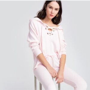 Wildfox Hutton Lace Up Sweater Pink Sz Small